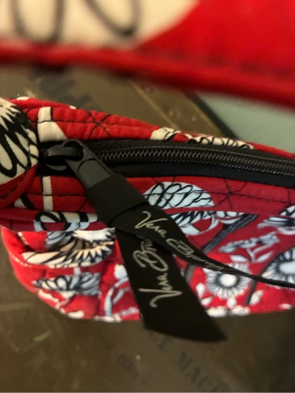 Vera Bradley Red Quilted Floral Shoulder Bag with Black & White Blooms
